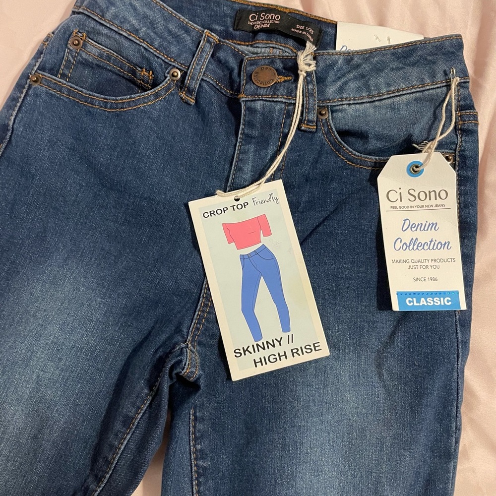 Blue high rise skinny jeans